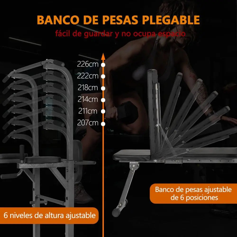 Estante de gimnasio multifunción, estación de inmersión de torre eléctrica con banco de pesas, barra de dominadas, ejercicio Abdominal para entrenamiento de fuerza en gimnasio en casa