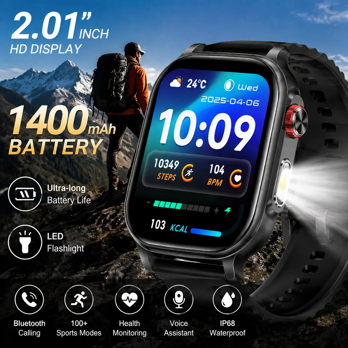 Reloj inteligente LIGE New Fashion de 1400 mAh para hombre, deportivo, resistente al agua IP68, con monitor de frecuencia cardíaca 24 horas integrado, llamadas Bluetooth, reloj inteligente para mujer