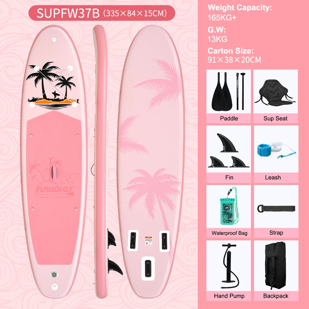 Tabla de paddle surf inflable FunWater, tabla SUP de 320–385 cm con plataforma antideslizante, tabla de paddle surf portátil para surf, turismo, pesca y deportes acuáticos