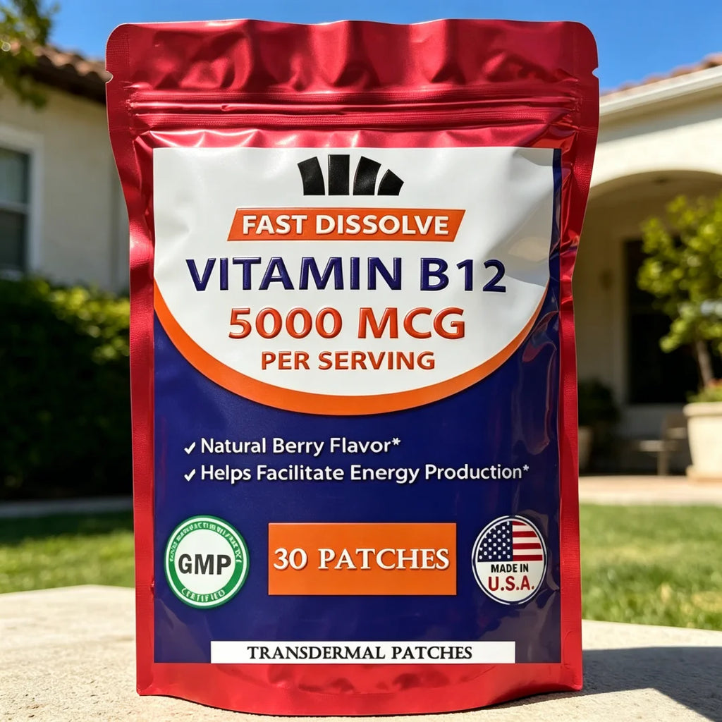 30 Parches Transdérmicos de Vitamina B12, - Favorecen la Producción de Energía, la Función Cerebral y el Metabolismo