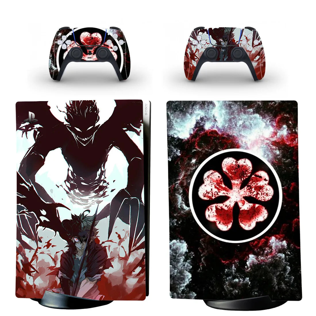 Adhesivo de vinilo para consola PS5 Slim Pro y 2 mandos, diseño de Asta de Anime, para versión con disco y digital