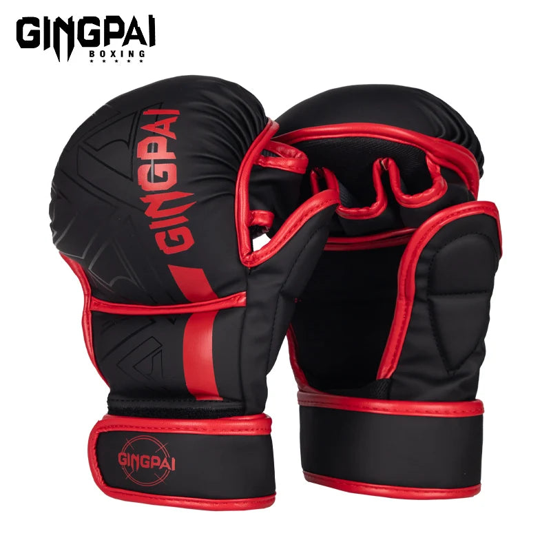 GINGPAI-guantes de boxeo profesionales MMA, Sanda, medio dedo, lucha, Muay Thai, mujeres, hombres, niños, entrenamiento, saco de arena para adultos