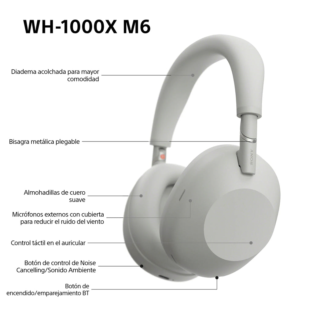 Sony WH-1000XM6 Auriculares Bluetooth inalámbricos con Noise Cancelling, Sonido de Alta resolución, diseño Plegable, Estuche Resistente, 30 Horas de batería