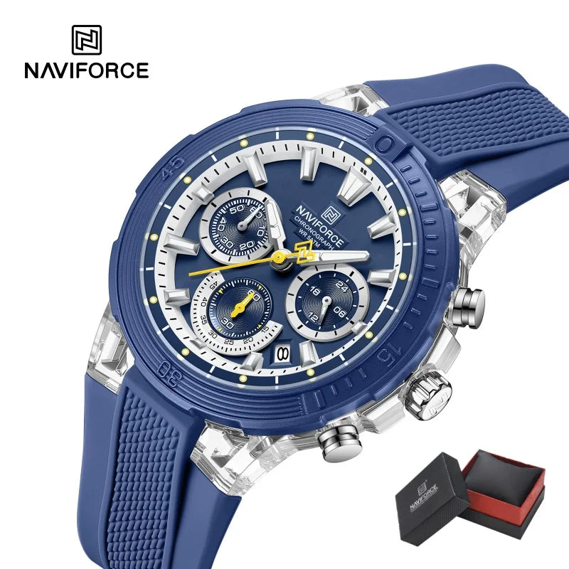 Reloj deportivo cronógrafo NAVIFORCE para hombre, cuarzo, resistente al agua 50M, reloj 24 horas, correa de silicona, reloj de moda para hombre al aire libre