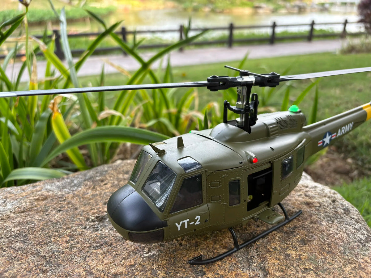Helicóptero de control remoto F07 UH-1, 2,4 Ghz, 6 canales, RC, helicóptero Heli sin alerón, giroscopio de 6 ejes, mot sin escobillas flotante de altitud