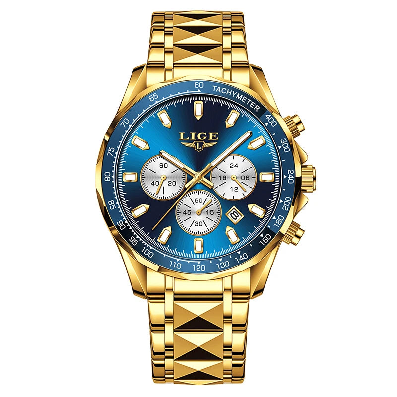 Reloj deportivo LIGE 2026 para hombre, reloj de cuarzo de negocios, impermeable, luminoso, de acero inoxidable, con cronógrafo y fecha