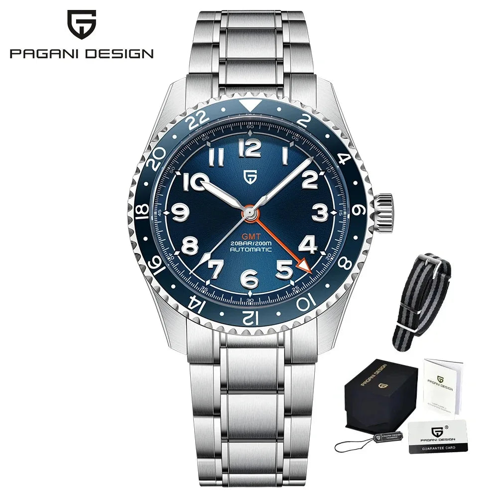PAGANI DESIGN PD1784 GMT Automatic Mechanical Watch DG5833 Stainless Steel Sapphire Glass Waterproof Watches reloj hombre