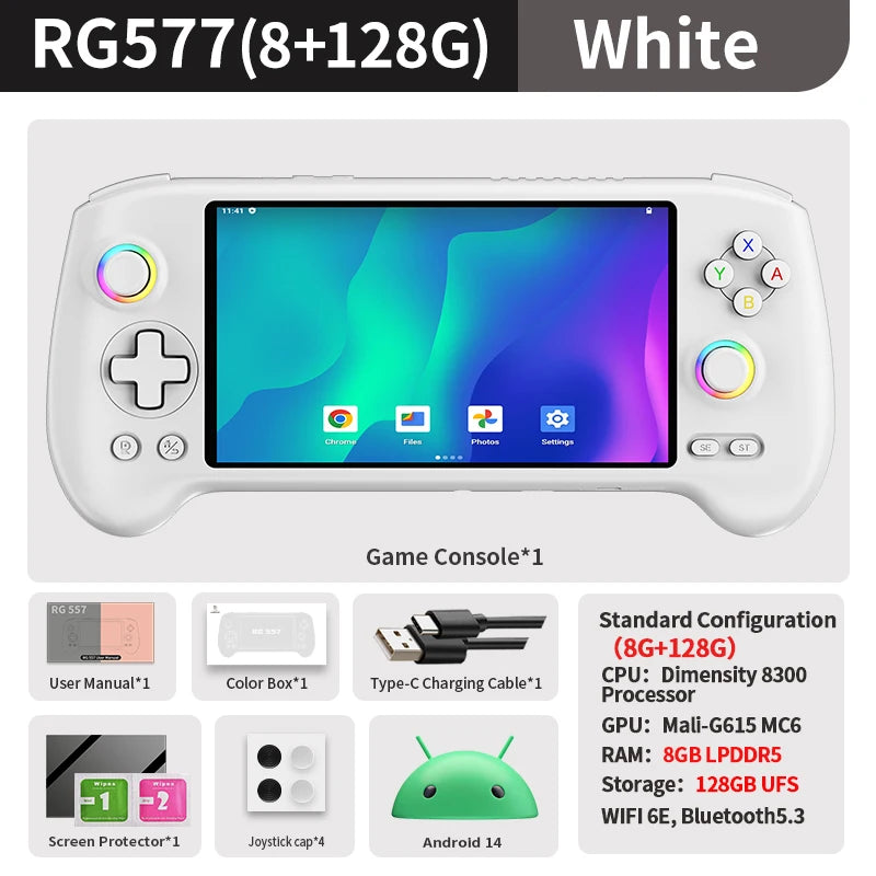 Consola de Juegos Portátil Anbernic RG557, Pantalla AMOLED de 5.48'', Android 14, Batería de 5500 mAh, Reproductor de Videojuegos, Compatible con Streaming, WIFI, IA y Bluetooth