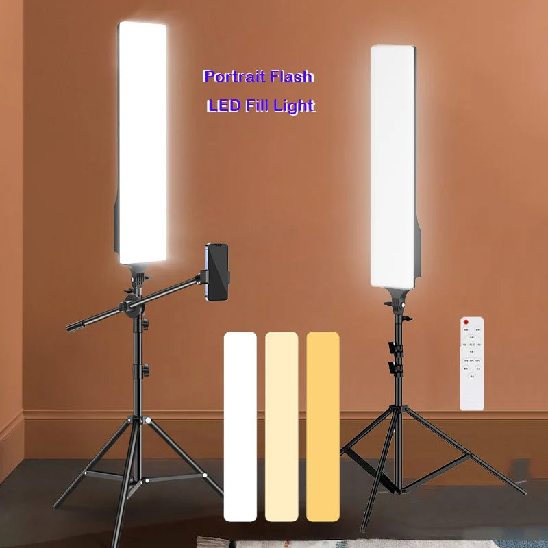 Lámpara de relleno de gran tamaño para estudio fotográfico, Panel de Video LED, iluminación de fotografía con soporte de trípode, brazo largo, enchufe de la UE para transmisión en vivo