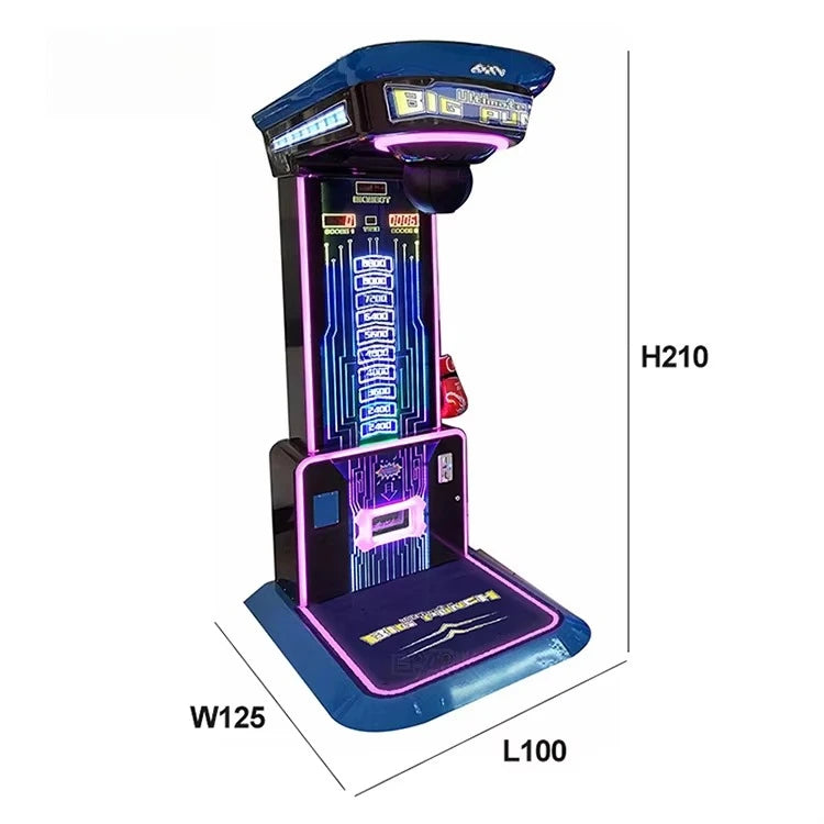Máquina de arcade de boxeo eléctrica azul con luces LED y panel frontal de juego