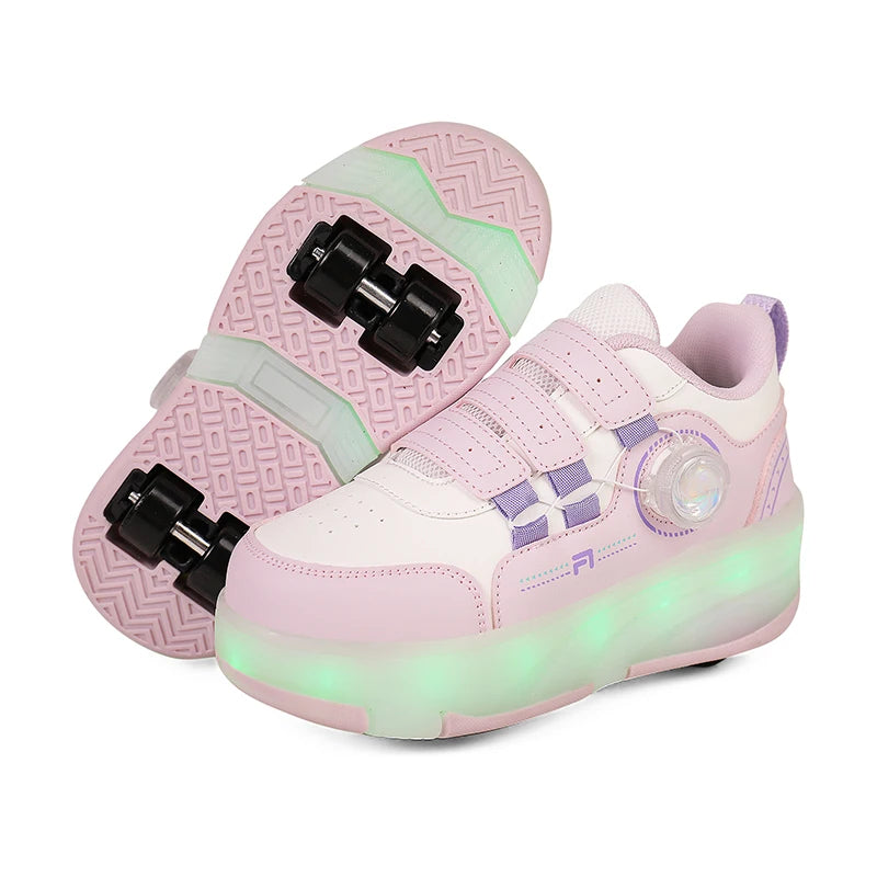 Patines con luces desmontables para exteriores, patines de cuatro ruedas a la moda, adecuados para niños y niñas, parkour de deformación