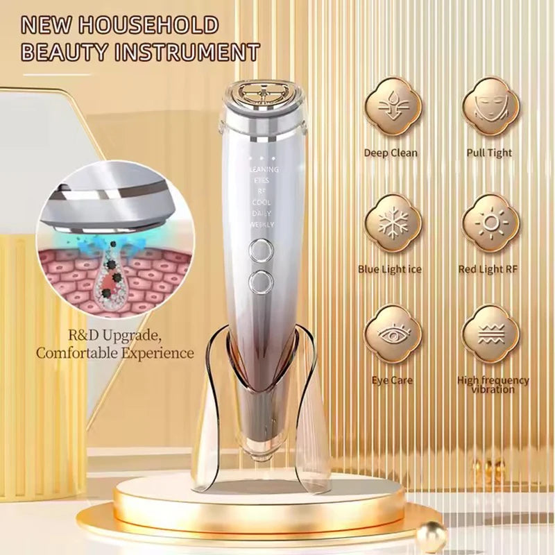 Masajeador Facial EMS de alta frecuencia 6 en 1, microcorriente de estiramiento Facial para estiramiento de cara y ojos, herramienta de cuidado Facial de belleza RF