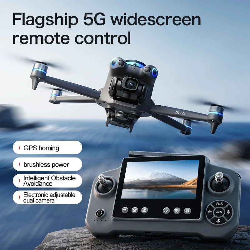 GT60 Dron GPS Profesional 4K con Pantalla de 4.5 Pulgadas WiFi FPV Fotografía Aérea Evitación de Obstáculos 360° Cuadricóptero Juguetes de Lanzamiento Aéreo