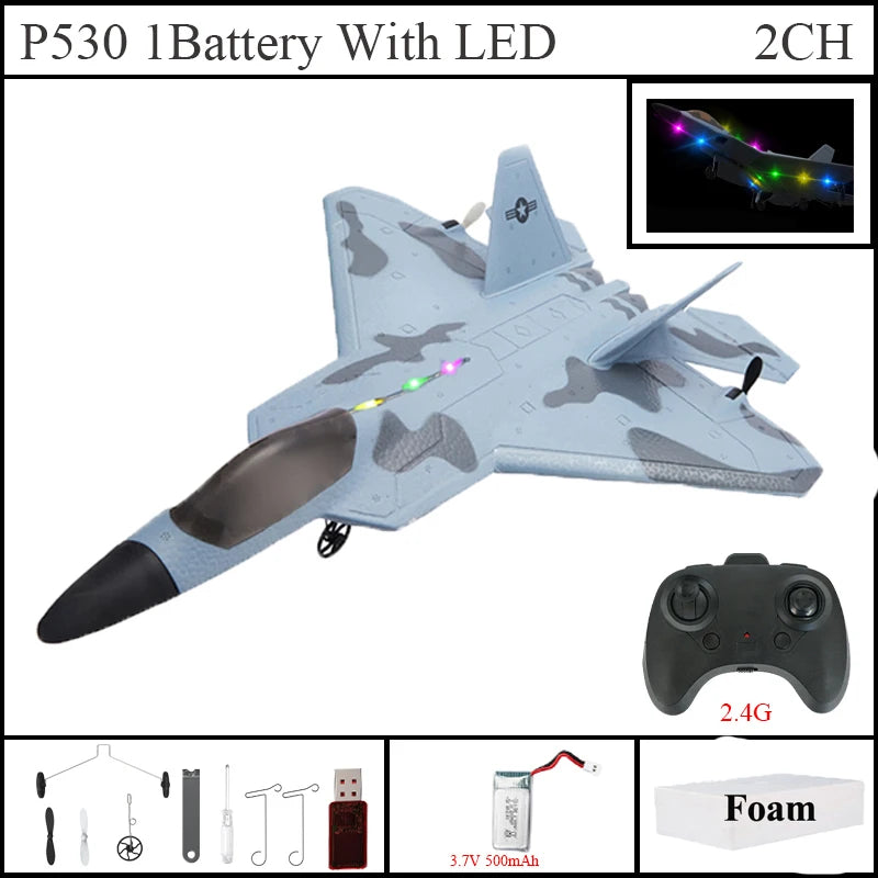 2024 Top P530 2,4G 2CH RC avión Raptor F22 versión de avión de guerra luz LED con giroscopio juguetes un regalo para niños con fácil vuelo