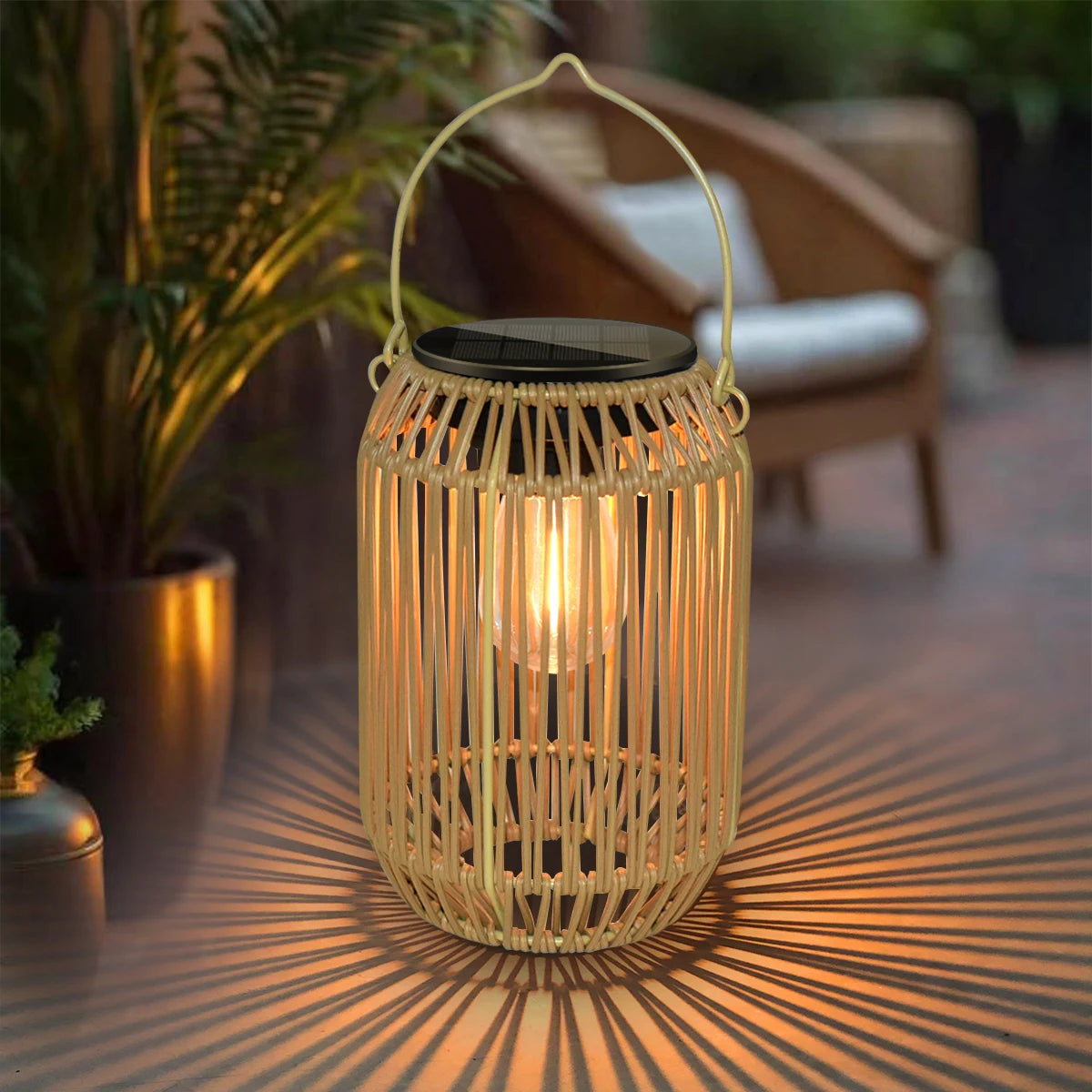 Linternas solares, luces solares para exteriores, impermeables, estilo boho, lámpara de ratán colgante para decoración de jardín, patio y terraza