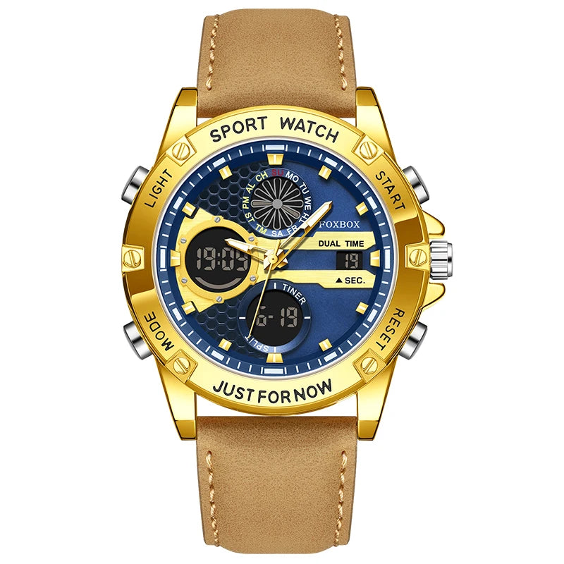 Reloj LIGE de alta gama para hombre, reloj de pulsera de cuarzo con cronógrafo, militar, deportivo, resistente al agua y con correa de piel