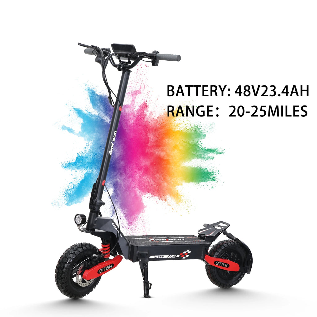Patinete eléctrico negro con batería 48V23.4Ah y salpicadura de color