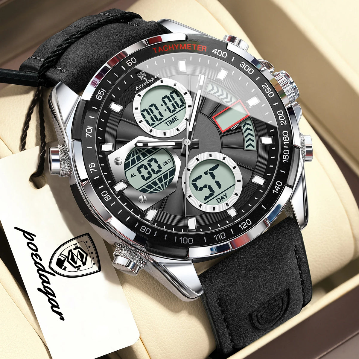 Reloj de pulsera digital para hombre POEDAGAR, de moda, con semana, fecha, alarma, LED, cuarzo, hora dual, luminoso, electrónico, deportivo