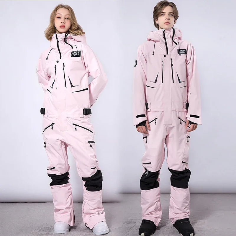 Traje de nieve de una pieza para hombre y mujer, mono de esquí cálido impermeable para exteriores, ropa femenina a prueba de viento para Snowboard de montaña, novedad de invierno de 2024