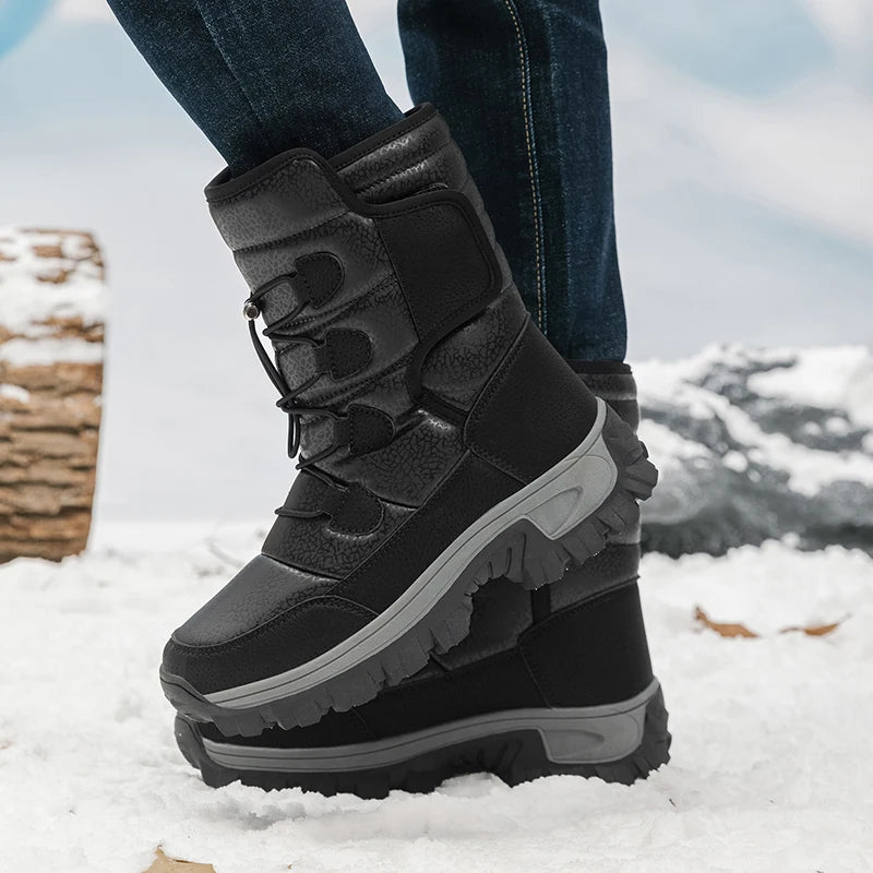 Nuevas botas de nieve cálidas de felpa para hombre, botas altas de invierno para hombre, botas impermeables para motocicleta de invierno, botas de senderismo antideslizantes para exteriores para hombre