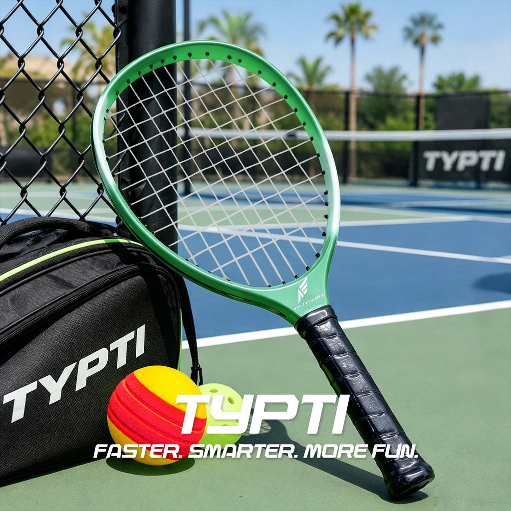 Pala de Tenis TYPTI de Carbono, Raqueta de Fibra de Carbono Preencordada, Mini Raqueta de Tenis para Pelota de Espuma de Bajo Ruido, Deporte de Pickleball
