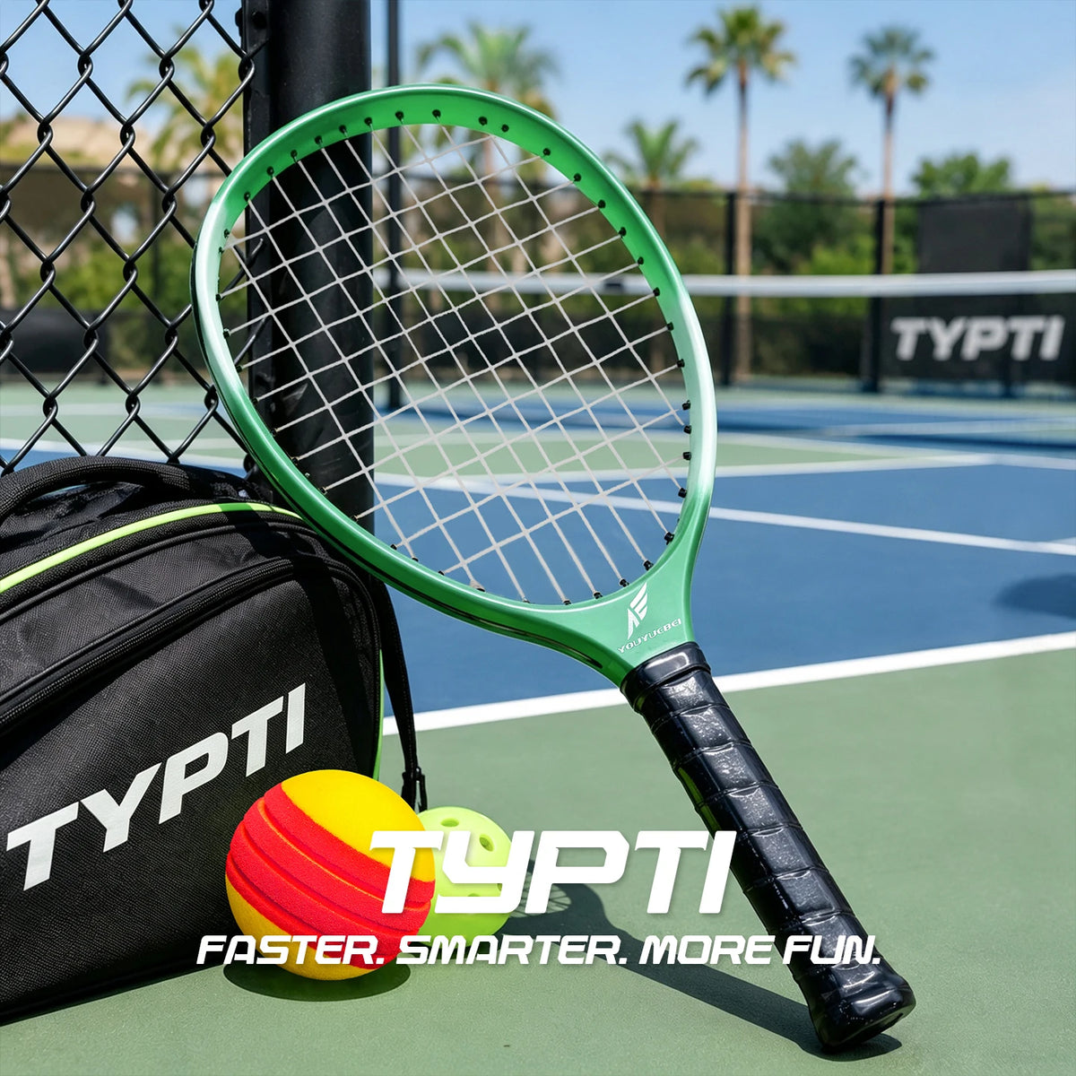Pala de Tenis TYPTI de Carbono, Raqueta de Fibra de Carbono Preencordada, Mini Raqueta de Tenis para Pelota de Espuma de Bajo Ruido, Deporte de Pickleball
