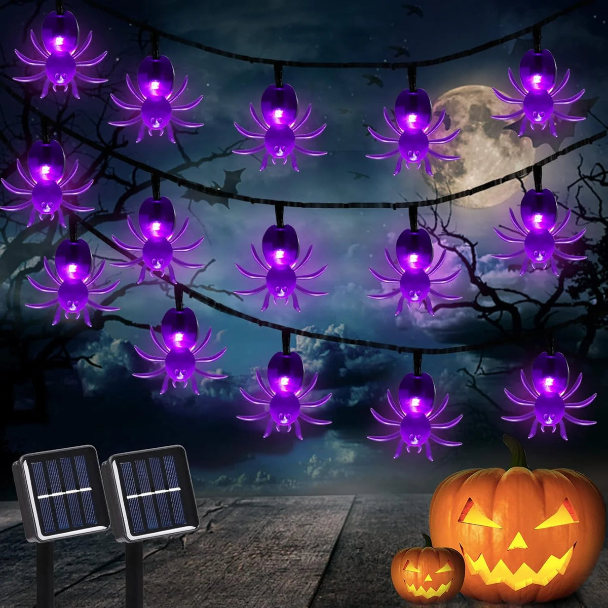 Guirnalda de luces LED para exteriores, araña de Halloween, 20/30 modos de iluminación, lámpara alimentada por energía Solar para el hogar, jardín, decoración de Halloween, 1 ud.