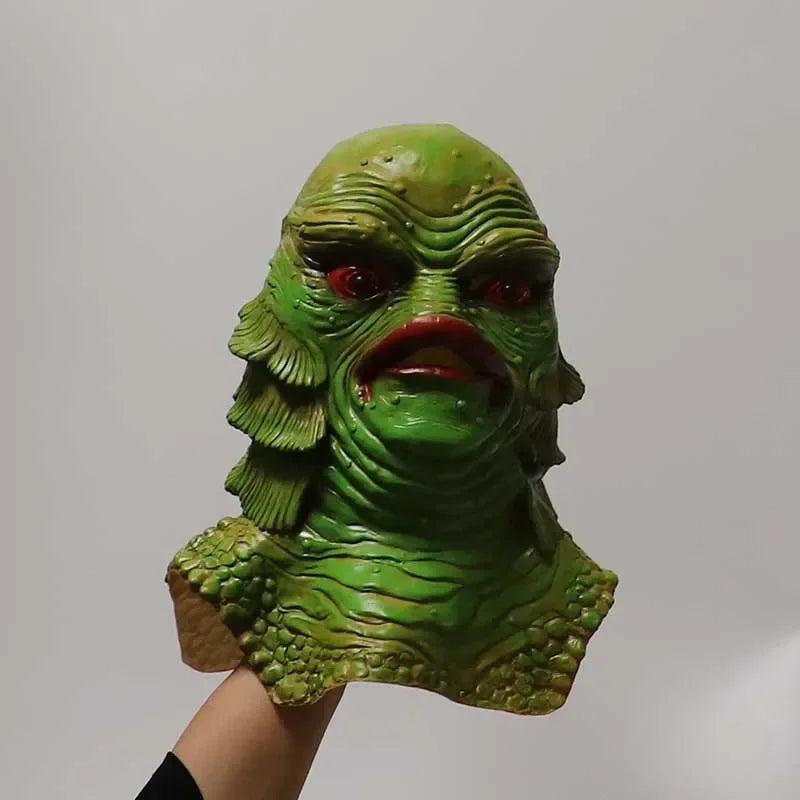 Máscara de monstruo de pescado verde de la película «Creature From The Black Lagoon», máscara de látex para fiestas de Halloween, máscara completa de cabeza, accesorios para disfraces.