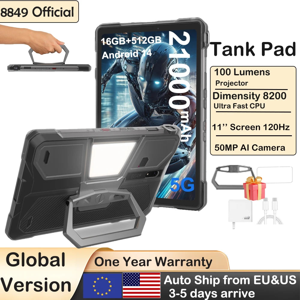 8849 TANK PAD Tableta resistente Unihertz con proyector de 10,95 pulgadas 120Hz 32GB 512GB 21000mAh 32MP + 50MP 66W tableta telefónica
