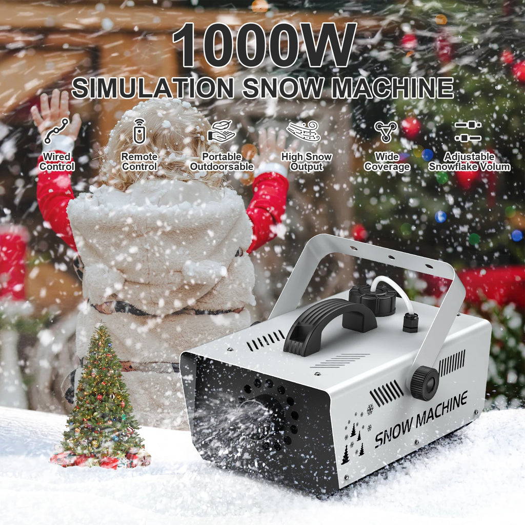 Máquina de nieve U'King de 1000W, máquina de nieve con Control remoto inalámbrico para interiores y exteriores, para fiesta de Navidad, boda, puesta en escena