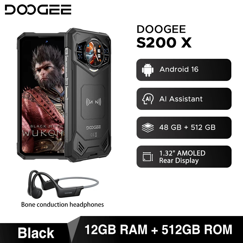 Teléfono rugerizado DOOGEE S200 5G 48GB 512GB Dimensity 7050 6,72” FHD+ 120Hz 10100mAh Cámara de 100MP Smartphone Android 16 con NFC