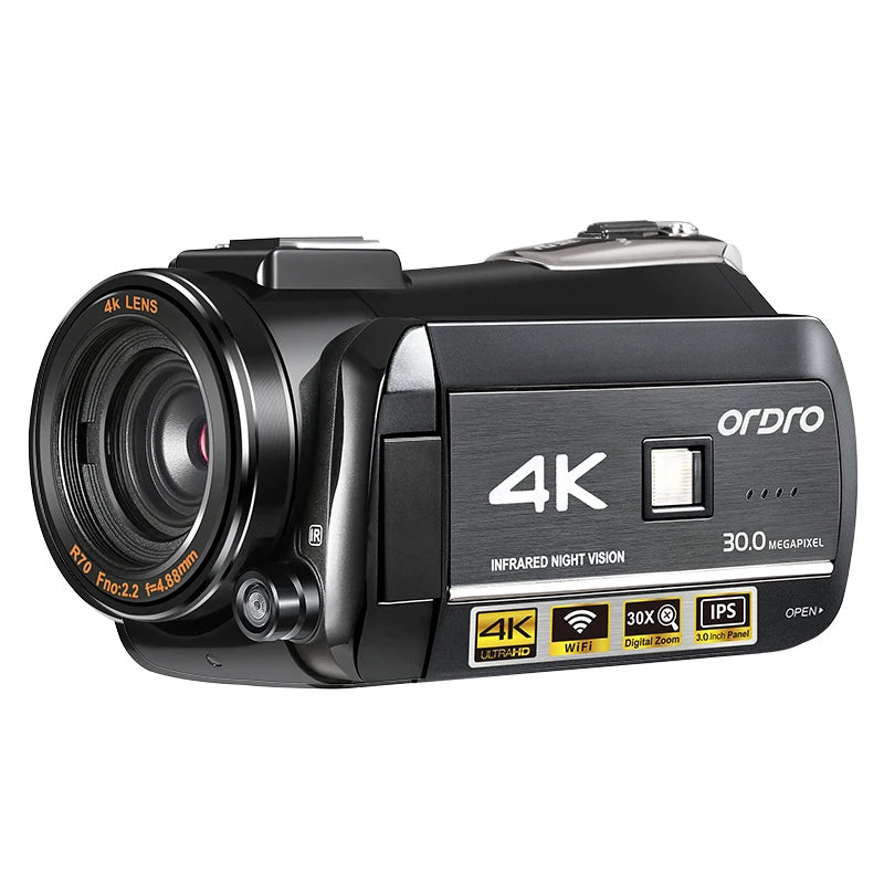 Cámara de vídeo profesional Ordro AC3 4k, videocámara con Zoom Digital de 30X, visión nocturna infrarroja, grabadora Vlogging de Youtube para Blogger