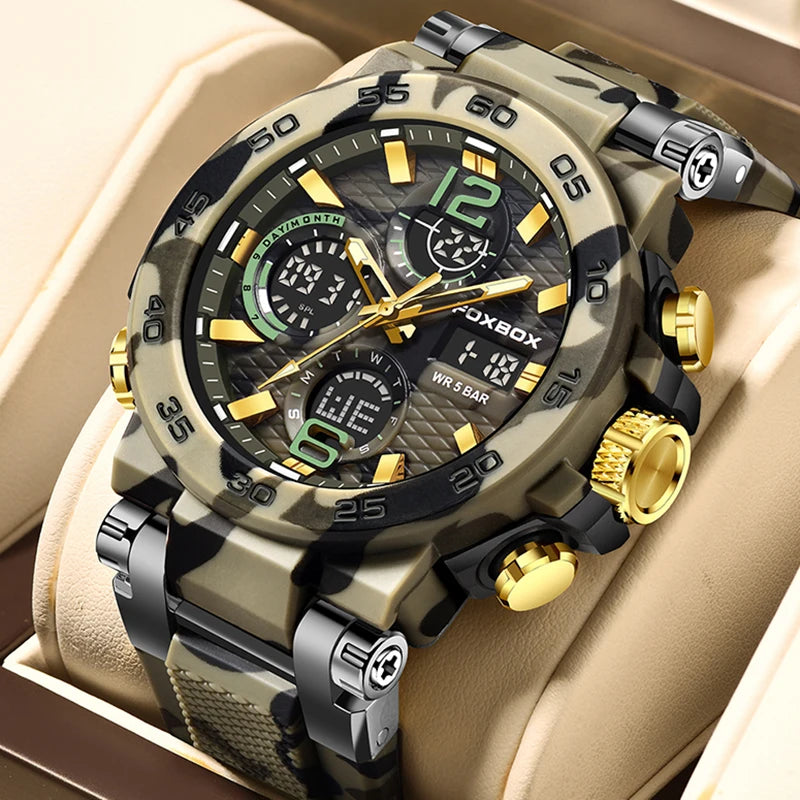 FOXBOX Outdoor Military Watch Men Fashion Camouflage Silicone Digital Watch For Men Sport Waterproof Men's Quartz Wristwatches