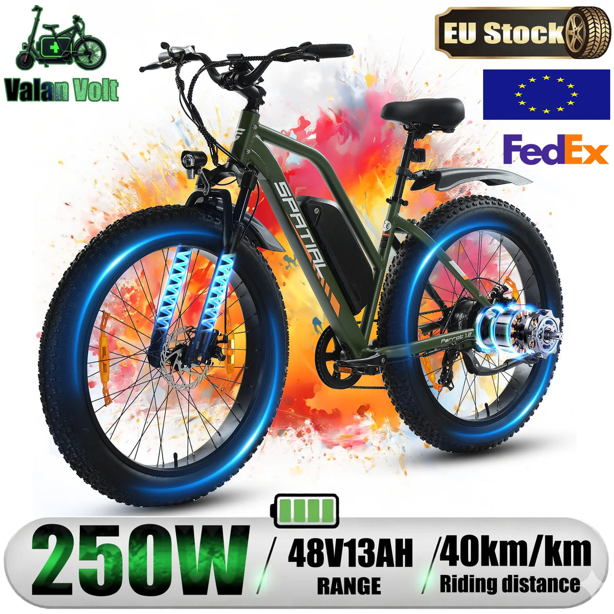 Bicicleta eléctrica SPATIAL Parrot, motor de 250W, batería de 48V13Ah, tamaño de neumático de 26", 7 velocidades, aleación de aluminio, autonomía de hasta 65 km, bicicleta urbana para mujer