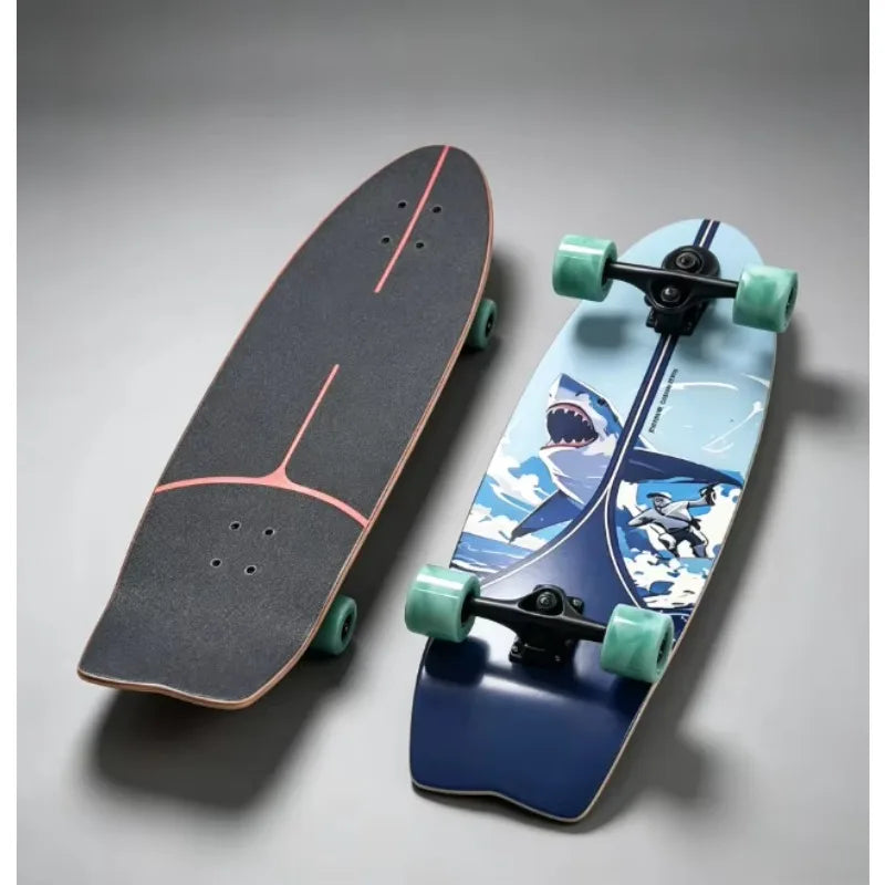 Tabla de skate para practicar surf en tierra, con 7 capas de madera de arce canadiense, diseño con forma de pez, para adultos, con gráficos personalizados.