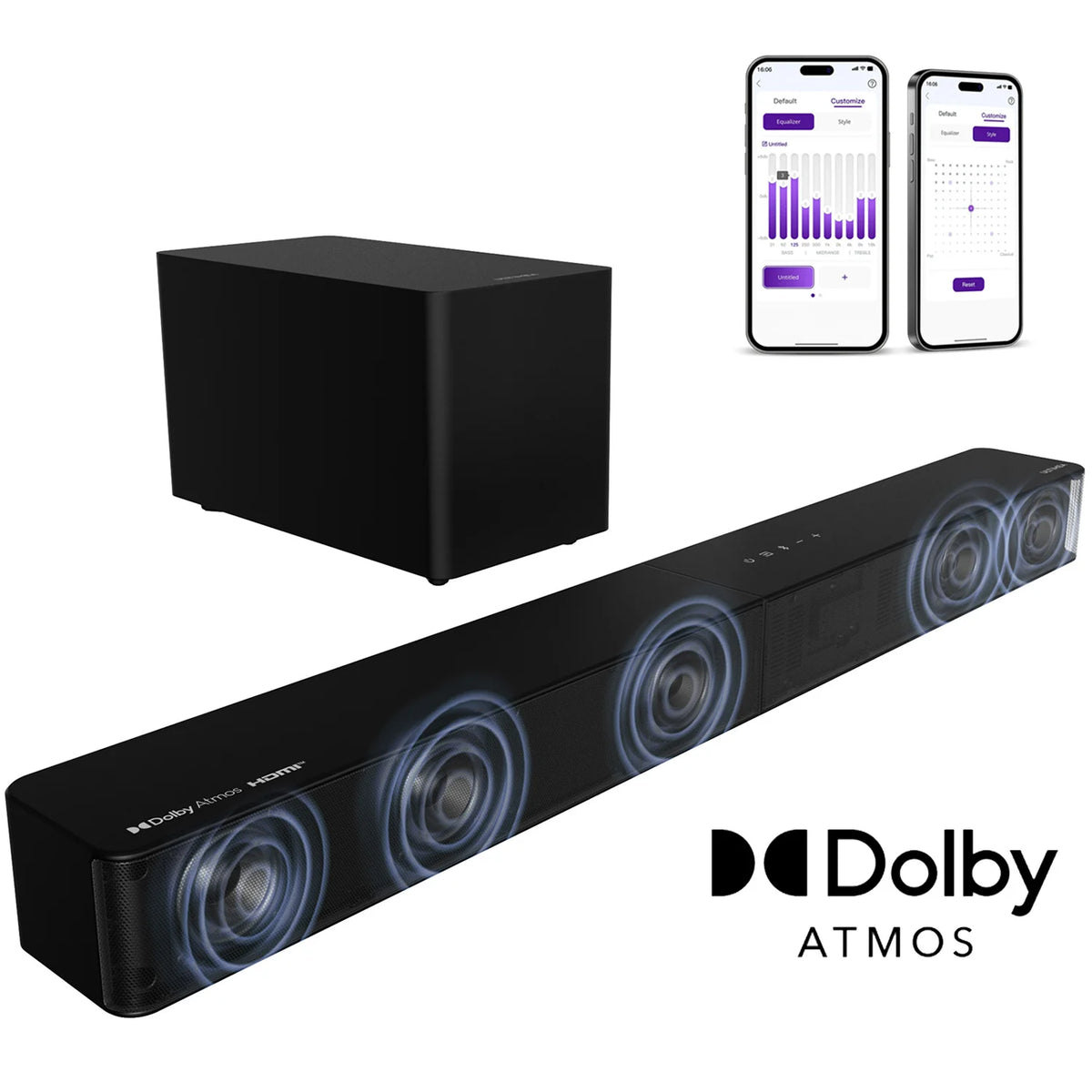 Barra de Sonido ULTIMEA Poseidon M60 Boom 5.1 Canales con Dolby Atmos, Sistema de Cine en Casa de 340W con Subwoofer con Cable de 5.25 Pulgadas, Control por Aplicación