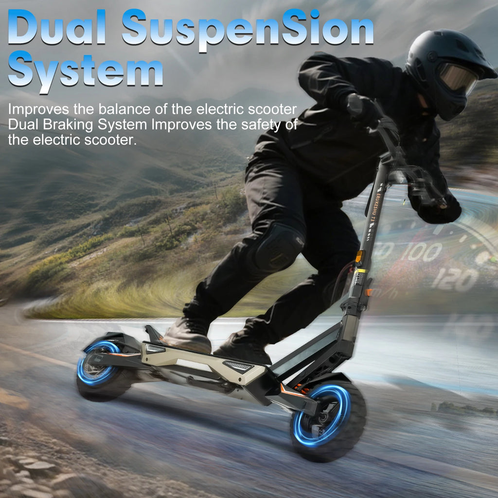 Patinete eléctrico con suspensión dual y ruedas con luz azul