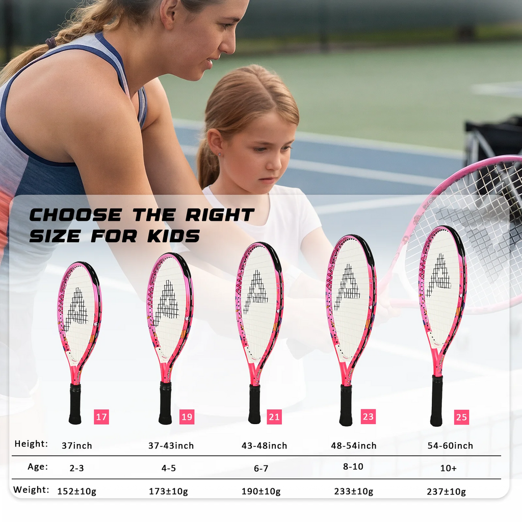 Raqueta de Tenis para Niños AMA SPORT de 17 Pulgadas con Bolsa, Preencordada, Ligera y Equilibrada, Raqueta Juvenil - Marco Ligero y Duradero para Niñas y Niños