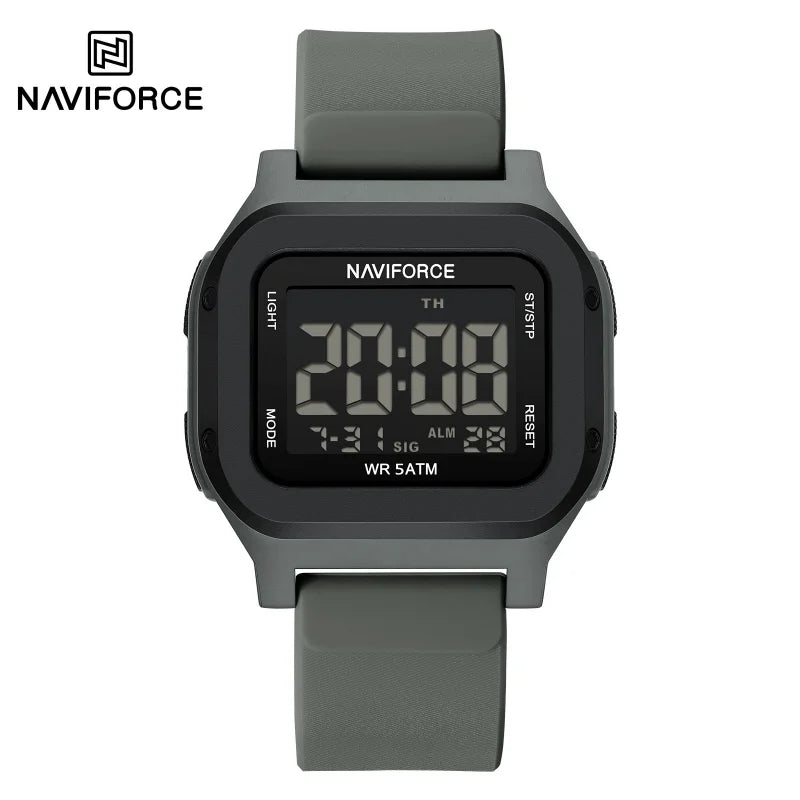Reloj digital LCD deportivo para hombre NAVIFORCE, resistente al agua 50M, fecha automática, luminoso, correa de silicona suave, tendencias para hombre, reloj de pulsera diario para exteriores