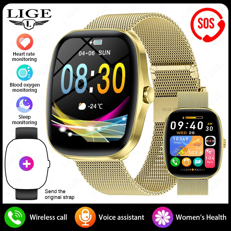 LIGE Nuevo reloj inteligente con pantalla táctil completa para hombres y mujeres, pulsera con monitor de frecuencia cardíaca, rastreador de ejercicios deportivos resistente al agua, reloj inteligente para hombres y mujeres