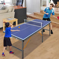 Mesa de ping-pong plegable con red, 2 palas y 3 pelotas - Panel azul de alta densidad, diseño estable de 6 patas, portátil para uso en interiores/exteriores, para niños y adultos
