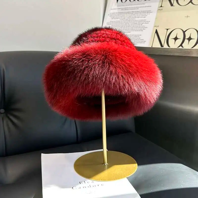 Gorro de piel de visón auténtica para mujer, gorro de pescador a la moda de invierno, gorro de piel de visón Natural con gorros de piel de zorro, gorro de bombardero de punto ruso