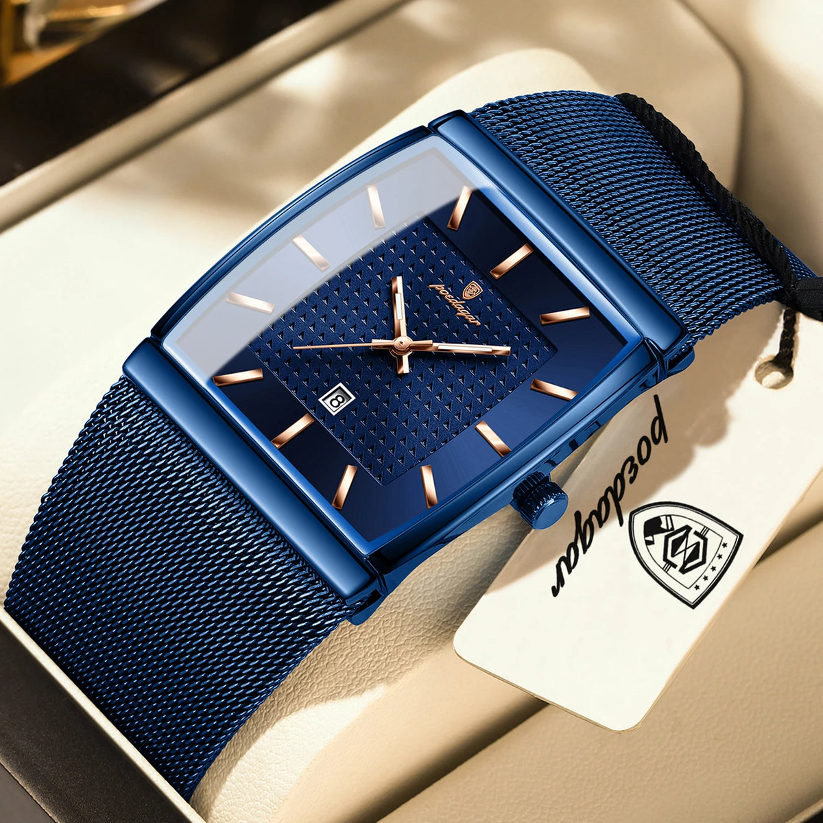 Reloj de pulsera para hombre POEDAGAR de lujo, de cuarzo, rectangular, casual, con malla de acero inoxidable, fecha, resistente al agua y luminoso