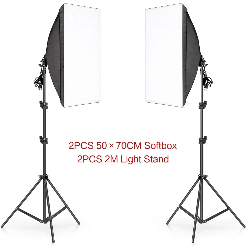 SH 1pc-3Pcs Kit de Iluminación Softbox para Fotografía 50x70CM, Sistema de Luz Profesional con Bombillas Fotográficas E27 para Estudio Fotográfico
