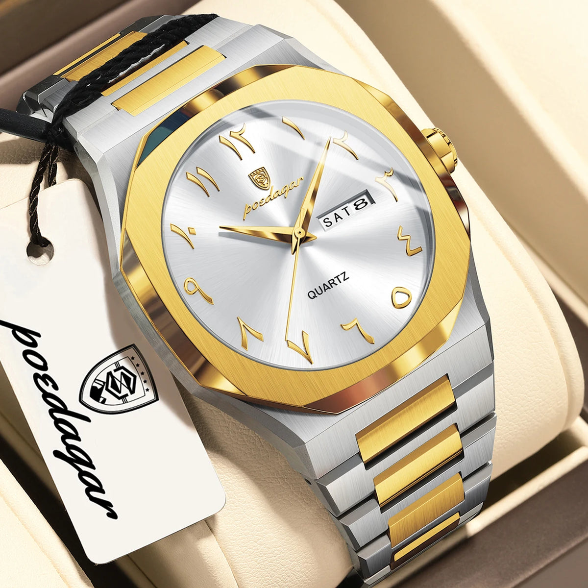 Reloj para hombre POEDAGAR original de cuarzo, resistente al agua, con fecha y día, estilo elegante, empresarial, de acero inoxidable