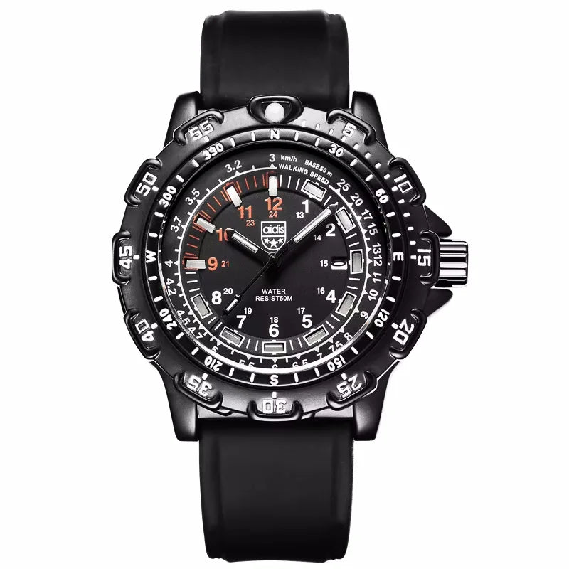 Reloj de cuarzo para hombre ADDIESDIVE para deportes al aire libre, con tubo luminoso, resistente al agua 50M, correa de silicona negra