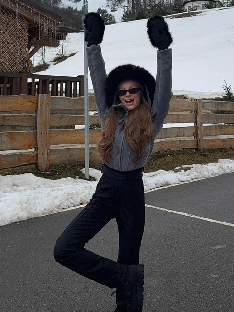 Mono de esquí de invierno para mujer, con cuello de piel sintética, resistente al viento, cálido, de una sola pieza, traje de nieve para actividades al aire libre, mono de snowboard, mono de esquí. ﻿
