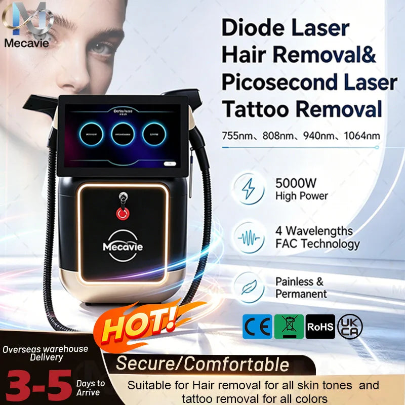 Máquina de Depilación Láser de Diodo con Tecnología FAC de 5000W, Máquina de Eliminación de Tatuajes con Láser de Picosegundos, Disponible para Todo Tipo de Piel, Equipo de Belleza