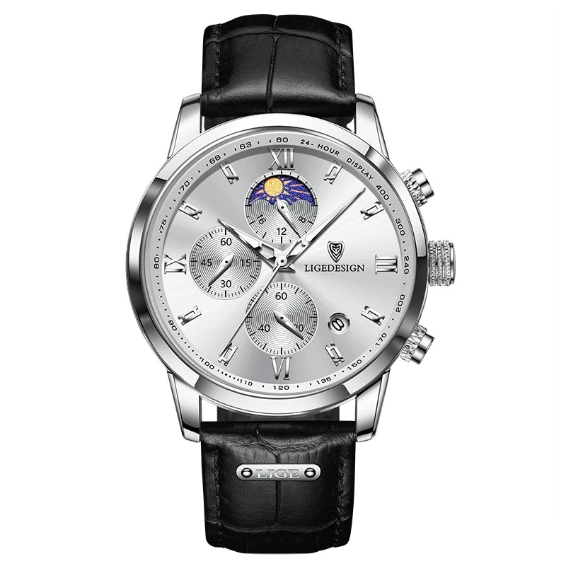 LIGE Men Watch Luxury Leather Waterproof Sport Quartz Wristwatch Chronograph Military Watch for Men Relogio Masculino Men‘s Gif