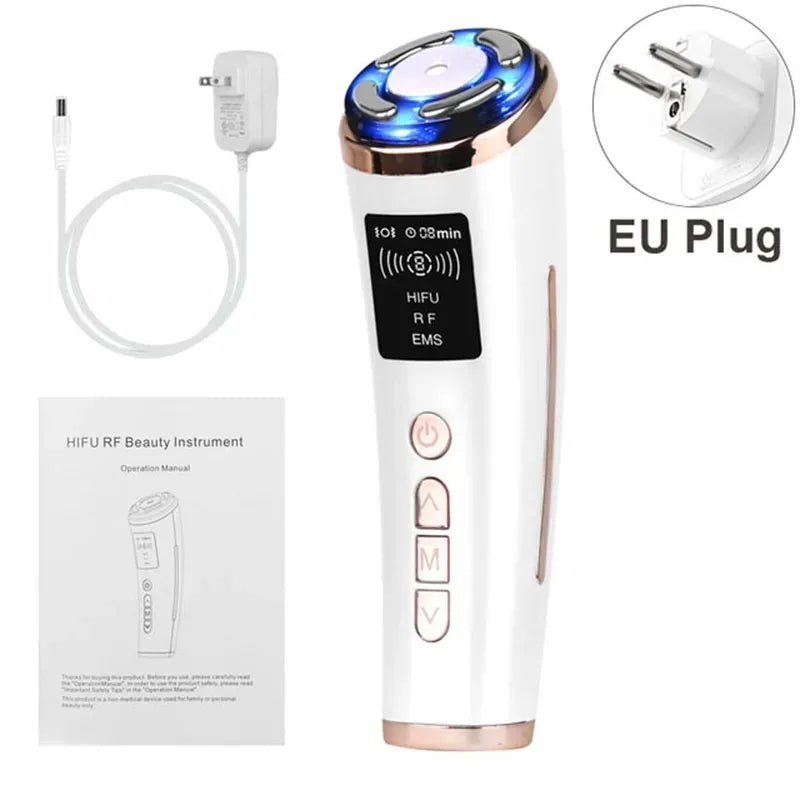 Mini Máquina HIFU de Uso Doméstico, Dispositivo de Rejuvenecimiento Facial con Radiofrecuencia, LED y Ultrasonido, Masajeador Antiarrugas para Rostro, Cuello, Ojos y Barbilla